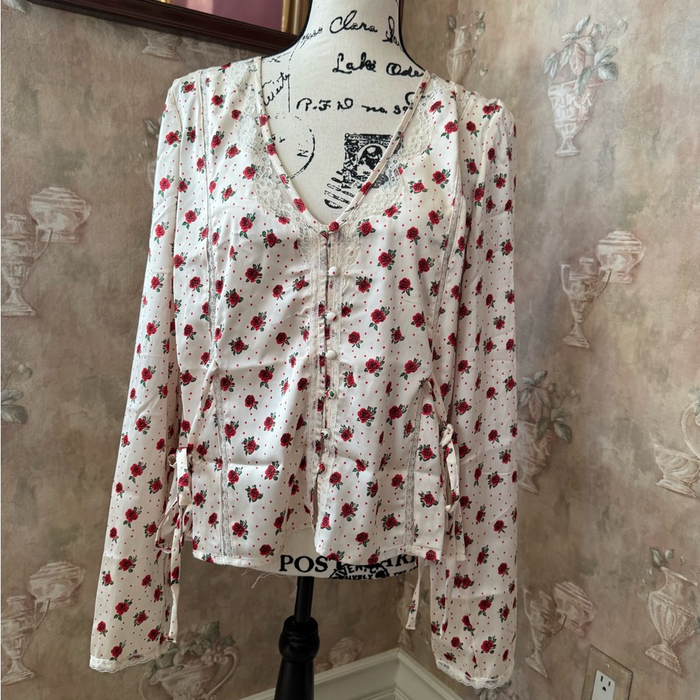FREE PEOPLE FIELD OF ROSES SATIN TOP XL - Picture 4 of 12